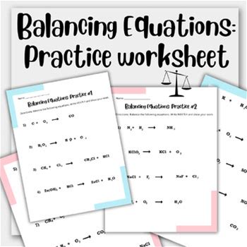Balancing Equations Practice Worksheets (2)