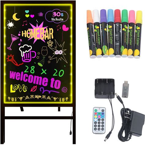 LED Message Writing Board With Stand - Self-Standing LED Signs - Shops Stores Bars Restaurants Menu DIY Drawing Painting Board With Adjustable Height