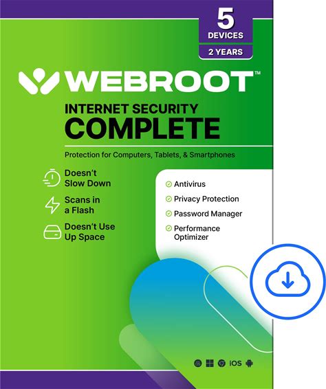 Webroot Internet Security Complete | Antivirus Software 2025 | 5 Device | 2 Year Download For PC/Mac/Chromebook/Android/IOS + Password Manager,