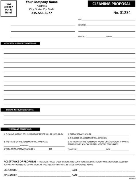 50 Cleaning Service Proposal Forms / 2 Part Carbonless / TMG075