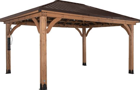 Backyard Discovery Barrington 16X12' Cedar Wood Gazebo With Steel Roof - Brown - 16'0" X 12'0"