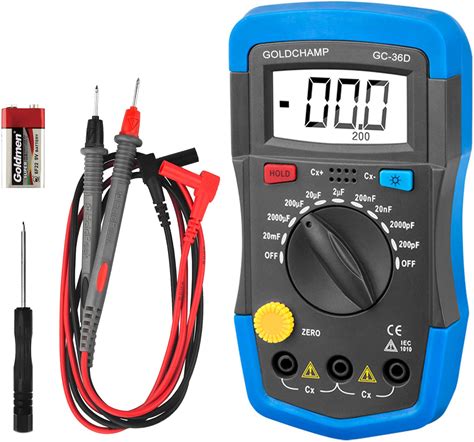 GOLDCHAMP Capacitor Tester Multimeter Capacitance Meter 200Pf-20Mf Meter Capacitor Handheld Multimeter Tester With Multi Testers Manual Range Measure