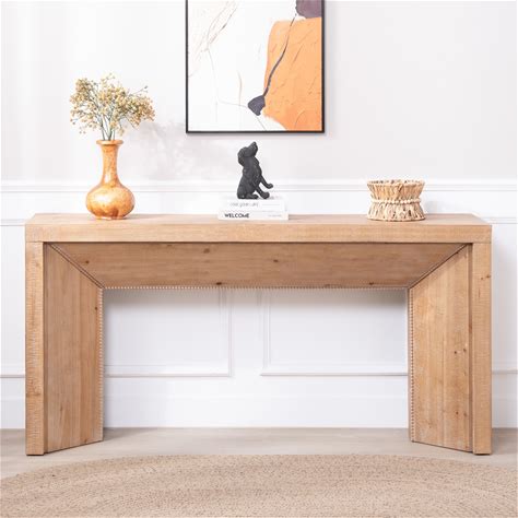 Rustic Console Table With Triangular Prism Pedestal And Beaded Trim