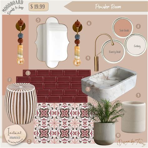 Powder Room Mood Board Design: Online Interior Decor (PDF Download