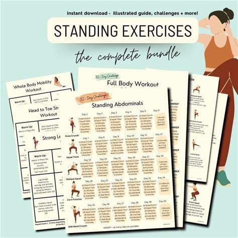 Bodyweight Exercise Bundle, Standing Exercises, Full Body Workout, Abdominals, Core, At Home Workout, Printable, Instant Download, PDFS
