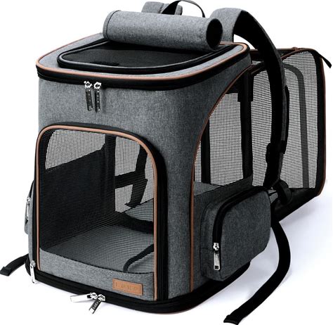 Lekereise Pet Carrier Backpack Expandable Cat Backpack For Medium Dogs And Large Cats 20-25 Lbs,14"L 12.5" W 16.14" H, Grey