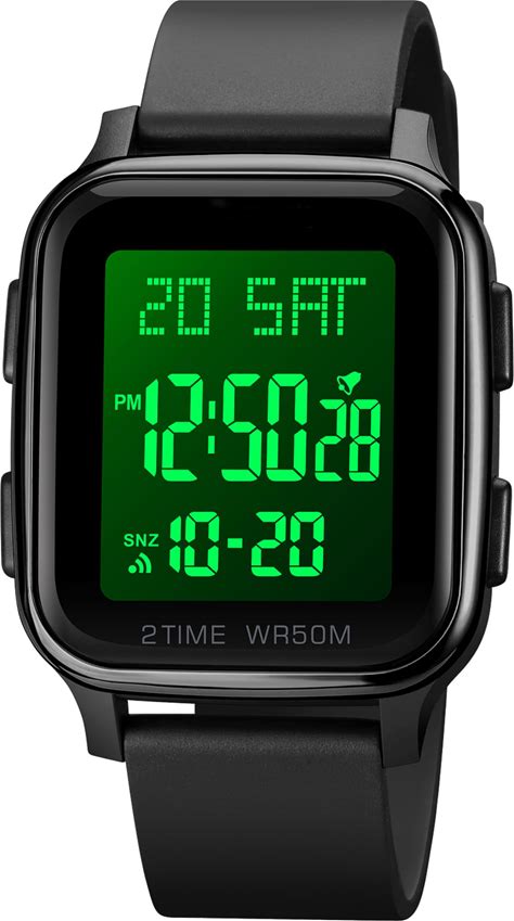 Findtime LED Digital Watch Mens Womens Black Rectangle Square Face Big Numbers Dial Unisex Watches Sports Waterproof Dual Time Stopwatch Fashion
