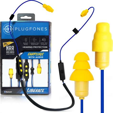 Plugfones Liberate 2.0 Wireless Bluetooth In-Ear Earplug Earbuds- 29NRR Noise Reduction Headphones With Noise Isolating Mic And Controls (Blue &