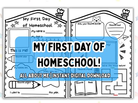 First Day Of Homeschool Worksheet, Homeschool Activity Sheet, Homeschool Keepsake, Kids Memory Journal, Back To School Printables, Interview
