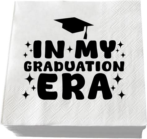 In My Graduation Era Napkins, 50 Pack White And Black Class Of 2025 Graduation Party Decorations, Funny Graduate Party Paper Napkins, Congrats Grad,