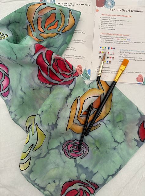 DIY Silk Scarf Painting Kit: Rose Design, Hand-Drawn Gutta - Includes Paints & Tutorial