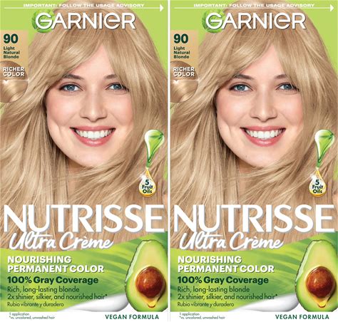 Garnier Hair Color Nutrisse Nourishing Creme, 90 Light Natural Blonde (Macadamia) Permanent Hair Dye, 2 Count (Packaging May Vary)