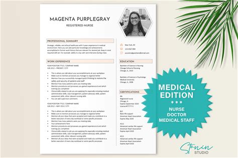 Medical Resume Template Word By Stanin Studio | Creative Market