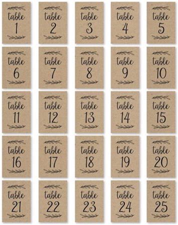 1-25 Rustic Table Number Double Sided Signs For Wedding Reception, Restaurant, Birthday Party Event Calligraphy Printed Numbered Card Centerpiece Deco