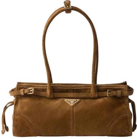 Prada Bonnie Medium Suede Handbag - Brown