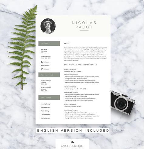 CV Template Nicolas | Resume Format | Cover Letter | In English And French | Microsoft Word | Instant Download