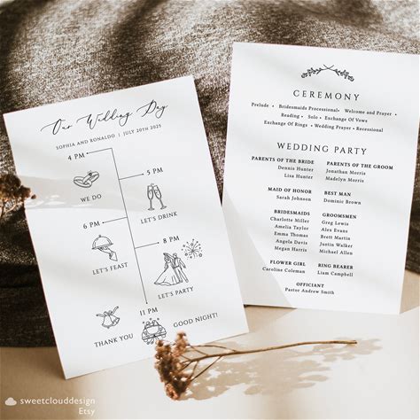 MINIMAL Wedding Program Template Modern Wedding Ceremony Timeline Editable Wedding Program Simple Wedding Order Of Service Timeline Madeline