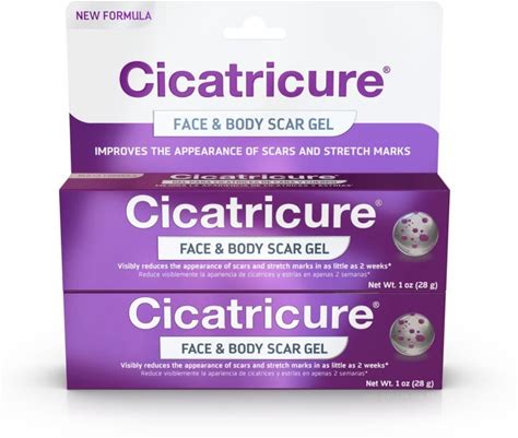 CICATRICURE Face & Body Scar Gel, Reduces The Appearance Of Old & New Scars, Stretch Marks, Surgery, Injuries, Burns And Acne, 1 Ounce- Pack Of 2