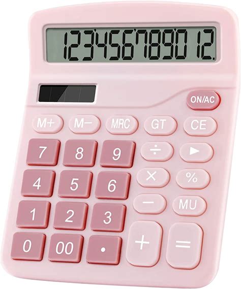 Podokas Office Calculators Desktop, 12-Digit Dual Power Cute Calculator With Large LCD Display Big Button For Office Home And School (Pink)