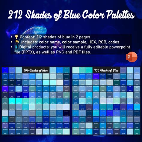 212 Shades Of Blue Color Palettes I Blue Color Bundle I Blue Color Palette Collection I HEX RGB Codes I Digital Product I Powerpoint