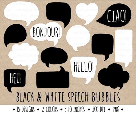 Hand Drawn Speech Bubble Clip Art. Thought Bubble Illustration. Black And White Bubbles. Speech Bubble Clipart.