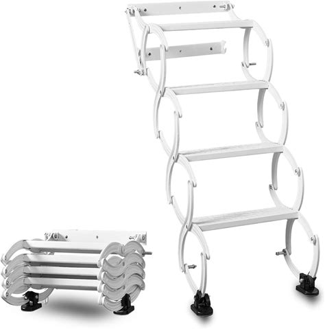 4 Steps Wall Mounted Folding Ladder, Indoor And Outdoor Step Ladders, Retractable Folding Stairs, Portable Camping Staircase, Pull-Down System Attic