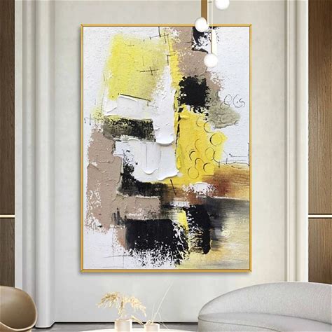 White Gray Yellow Textured Painting Large Colorful Abstract Painting Texture Abstract Painting Colorful Knife Painting Hand-Painted Abstract Art Large