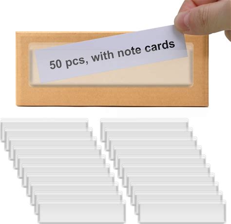 Label Holders Adhesive Shelf Tags - Fushing 50Pcs Clear Plastic Labels For Storage Bins With Name Label Badge Inserts, Removable Adhesive Pockets For