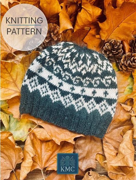 Knitted Fair Isle Beanie Hat Pattern, Classic Nordic Fair Isle Design - PDF Knitting Pattern