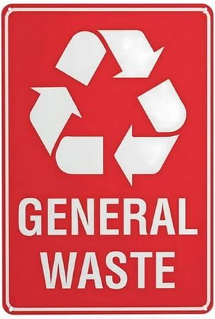 General Waste Red Sign - 8 X12 Vintage Metal Warning Sign Waste Sorting Decor For Home Farm Bar Coffee Shop Club Office