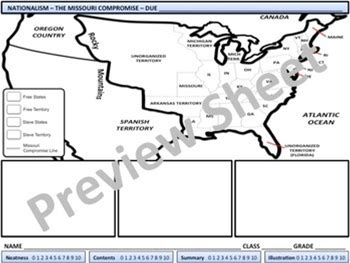 The Missouri Compromise - Map And Organizer Activity Sheets