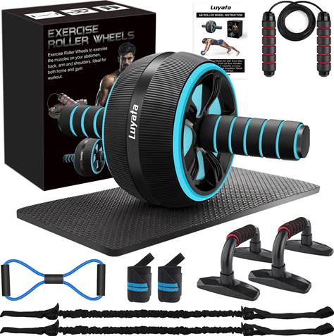 Ab Roller Wheel, 10-In-1 Ab Exercise Wheels Kit With Resistance Bands, Knee Mat, Jump Rope, Push-Up Bar - Home Gym Equipment For Men Women Core