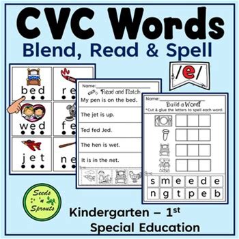 CVC Words /E/ Blend, Read & Spell For Kindergarten-1St