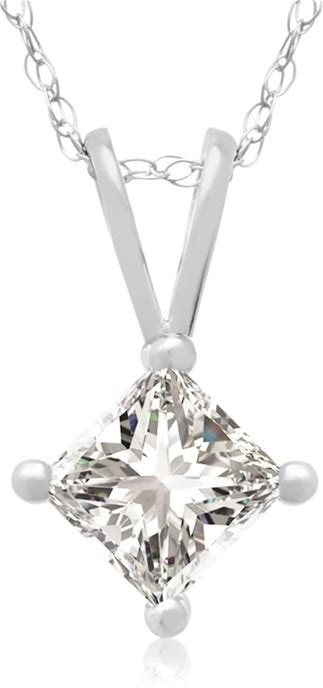 Closeout 1/2 Carat Princess Cut Diamond Pendant Necklace In 14K White Gold 18 Inch Chain By Superjeweler