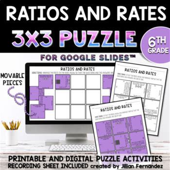 Ratios, Rates And Percents Printable And Digital 3X3 Puzzle Grade 6