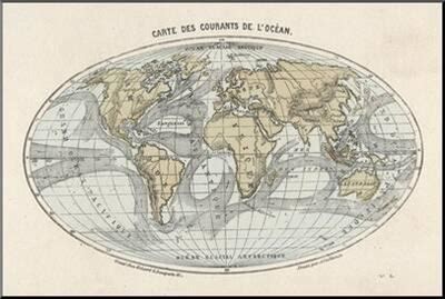 Mounted Art Print: World Map Of The Ocean Currents, 12x18in.