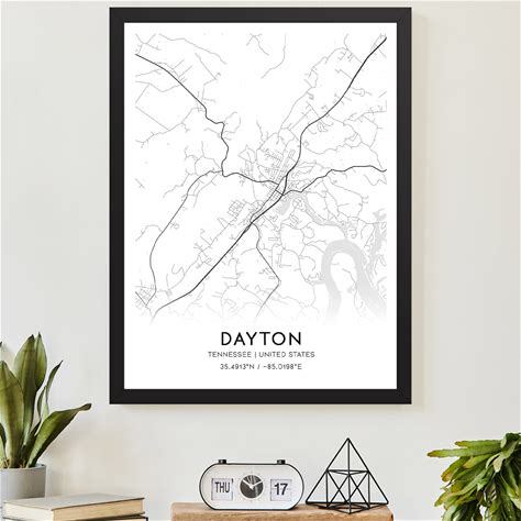Dayton Tennessee Map Poster, Modern Home Decor Wall Art Print