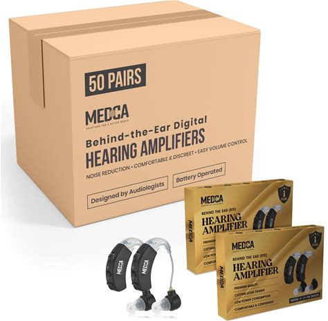 Behind The Ear Sound Amplifier - BTE Hearing Ear Amplification Device And Digital Hearing Aids For Seniors PSAD, Noise Reducing, Black, 50 Pairs