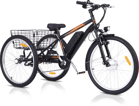 Garvee Adult 3-Wheel Electric Bike, 7-Speed Electric Trike With Basket - Black Orange / 26 Inch Wheel