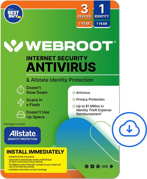 Webroot - Internet Security & Allstate Identity Protection (3 Devices/1 Identity) (1-Year Subscription - Auto Renewal) - Android, Apple Ios, Chrome,