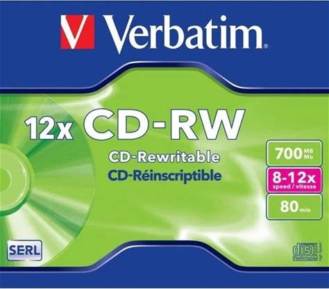 Verbatim CD-RW 80MIN / 700MB Rewritable Blank 8 -12X CDRW Disc NEW & SEALED DISC