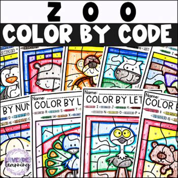 Zoo Animals Color By Number & Letters Sheets Coloring Pages Practice Worksheets