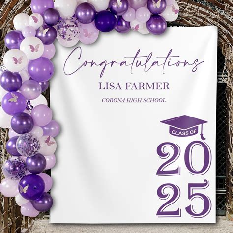 Custom Graduation Party Backdrop Class Of 2025 Personalized High School Graduation Banner College Graduation Multiple Colors Grad Hat Decor