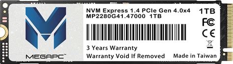 Megapc Pcie SSD 1TB Nvme M.2 2280 Internal Solid State Hard Drive, Interface Pcie Gen 4.0 X4, Speed Up To 7000 Mb/S, Storage And Memory Expansion For