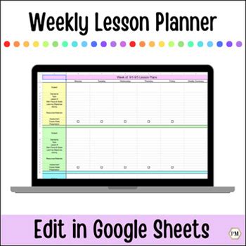 Editable Lesson Plan Template, Weekly Lesson Planner Google Sheets For Teachers