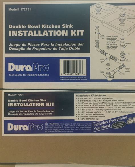 Double Bowl Kitchen Sink Installation Kit. Durapro. White. Kitchen Faucets. 76335172316.