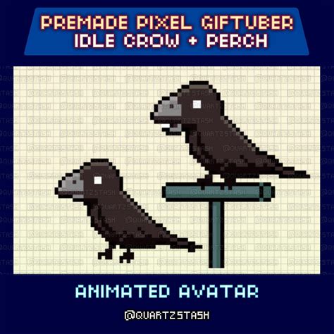 Animated Pixel Giftuber, Black Crow Model, Cute Bird Sprite, Idle Perch Animation, Perfect For Twitch Overlay, 6 Color Options, Ready To Use