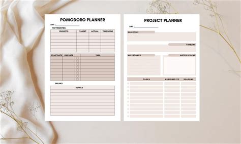 Pomodoro And Project Planner, Printable Productivity Template, Pomodoro Tracker, Time Tracker, Productivity Planner, Student Project Planner