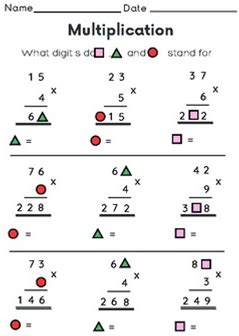 Multiplication 2 Digit Numbers By 1 Digit : Find Digit From Symbol