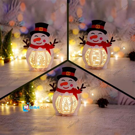 Set 3 Snowman Lantern SVG File For Cricut Projects, Scanncut, Cameo... DIY Christmas Lantern For Merry Christmas - Paper Luminaries Svg